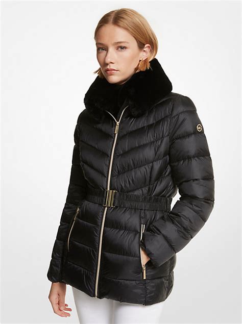 michael kors faux fur trim quilted nylon packable puffer jacket|michael kors puffer jacket.